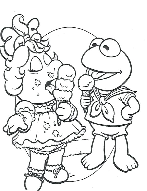600x781 Kermit Coloring Pages The The Babies Miss Piggy And Little Eat Ice