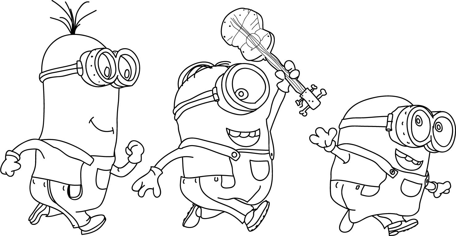 1477x764 Awesome Minions Coloring Pages Playing Together On Minion Color