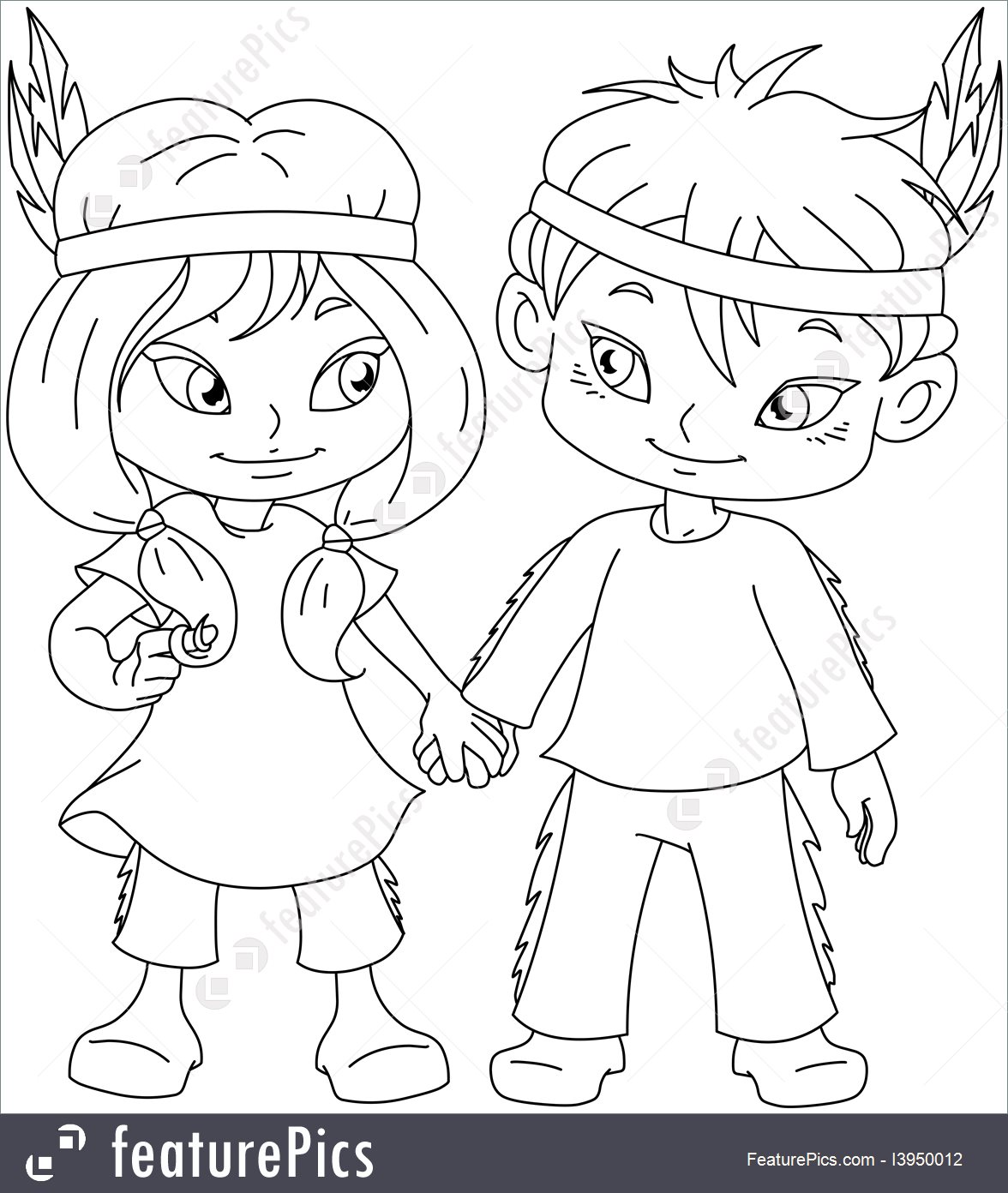 1176x1392 Indian Boy And Girl Holding Hands For Thanksgiving Coloring Page