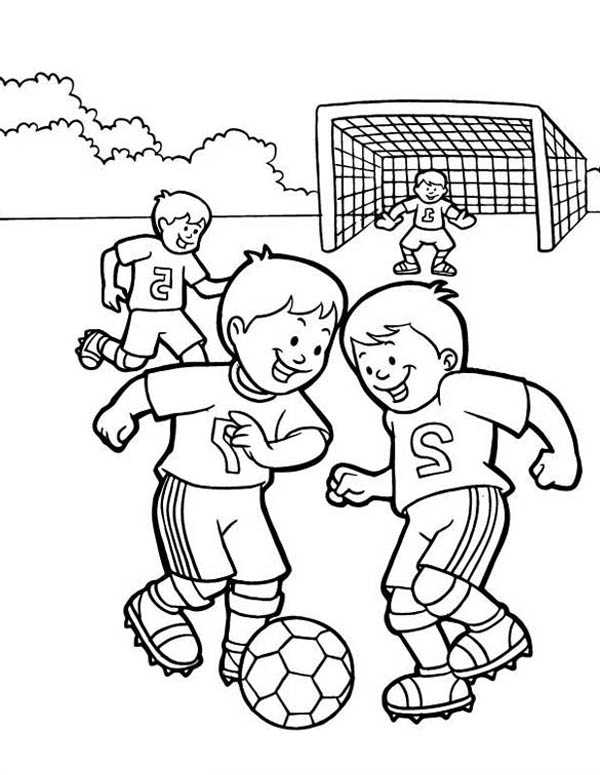 600x775 A Group Of Kids Playing Soccer In The School Yard Coloring Page