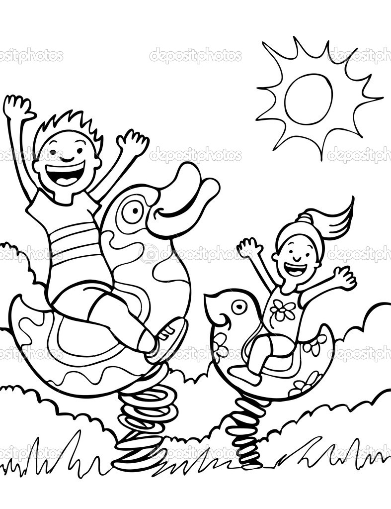 787x1023 Nice Children Playing Coloring Page Mold