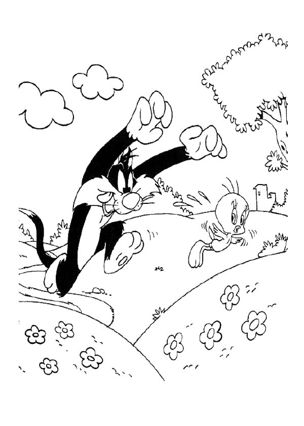 600x840 Tweety And Sylvester Running Coloring Page Tweety Coloring Page