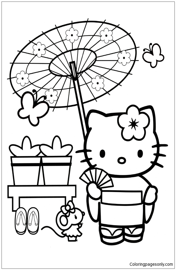 580x889 Hello Kitty Kimono Coloring Page Hello Kitty In Japan Coloring