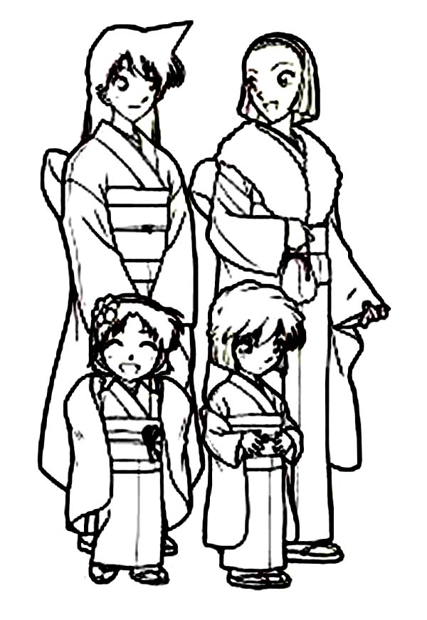 600x871 All Girl Characters In Detective Conan Wear Kimono Coloring Page