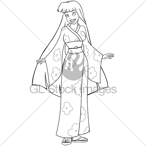 500x500 Asian Woman In Kimono Coloring Page Gl Stock Images