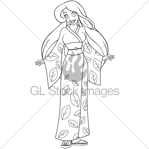 500x500 Caucasian Woman In Kimono Coloring Page Gl Stock Images