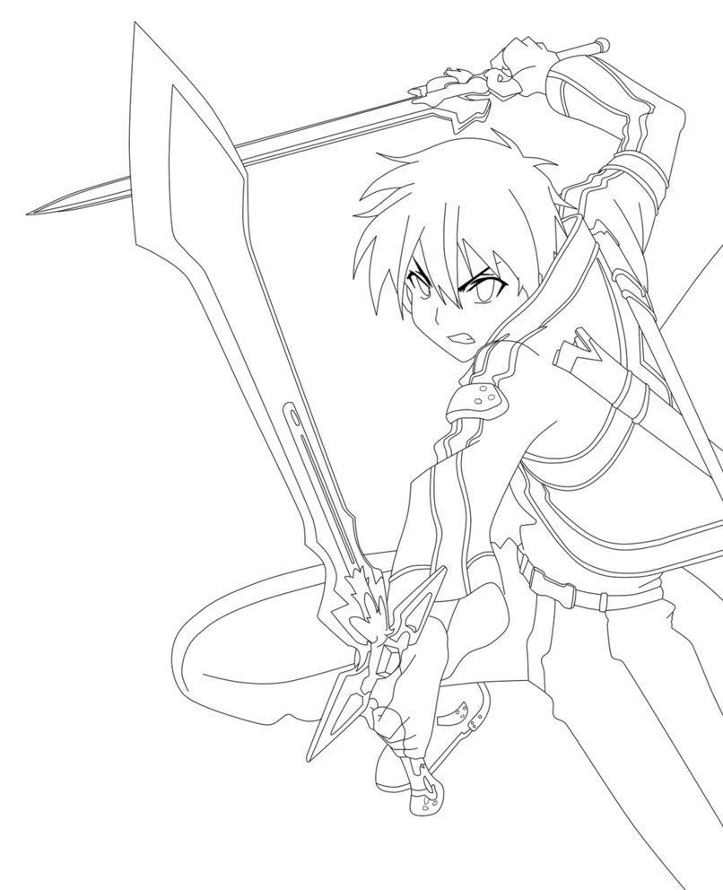 806x992 Stunning Sword Art Online Kirito Lineart By Animemineus Coloring