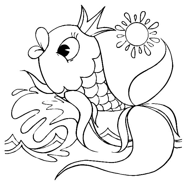 600x627 Fish Wearing A Crown With Kissing Lips Coloring Pages