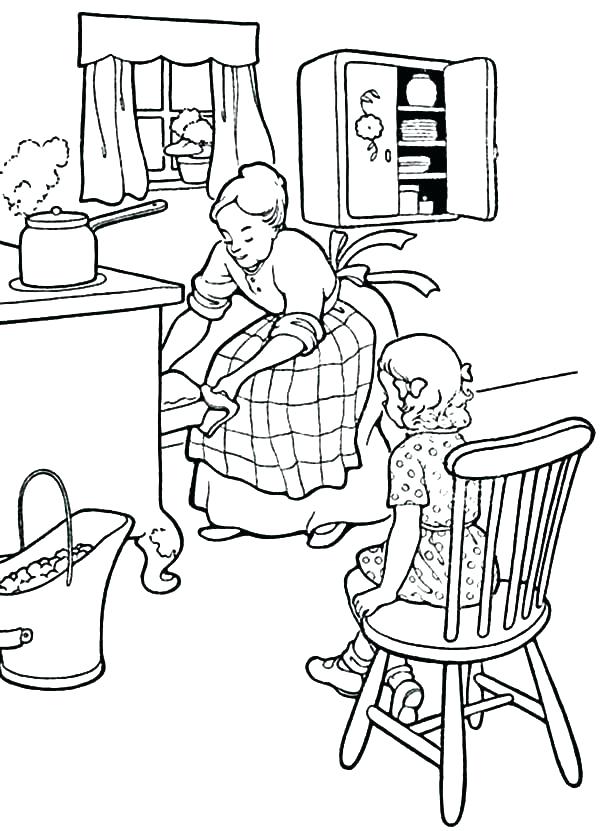 600x831 Mother And Daughter Coloring Pages Kitchen Coloring Page Mother