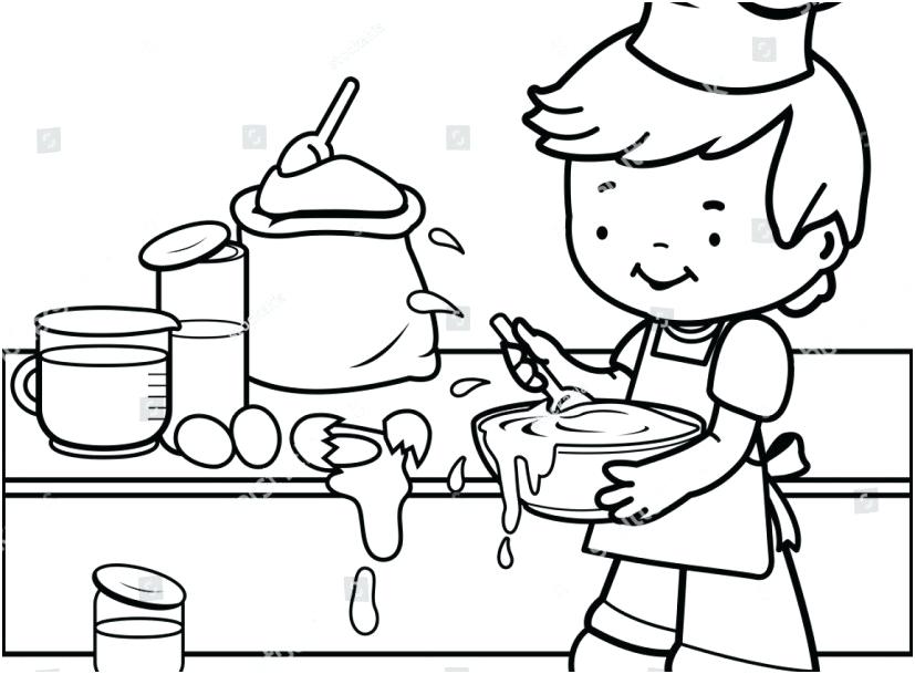 827x609 Cooking Coloring Pages Kitchen Mother Cooking Dinner In