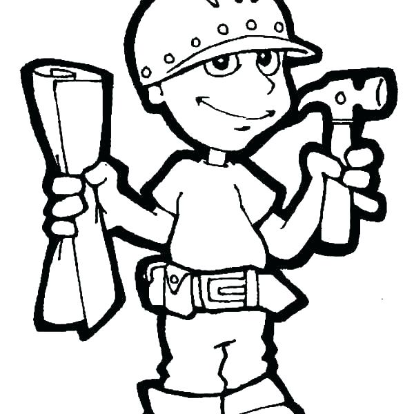 600x600 Coloring Pages Of Tools Tool Coloring Pages Construction Worker