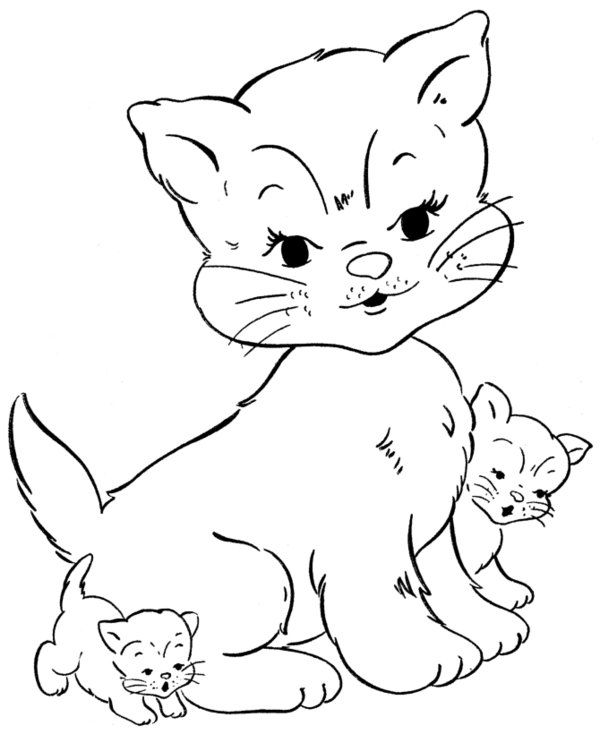 600x734 Cat And Kitten Coloring Pages Picture 3 Animals Cats And Dogs
