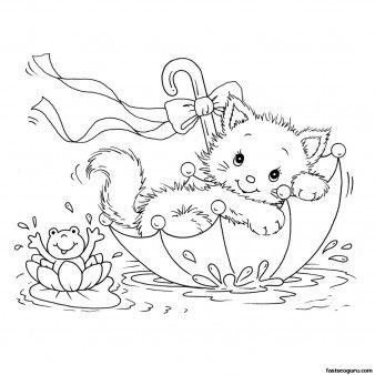 338x338 Printabel Coloring Pages Kitty Cat And Frog In Umbrella
