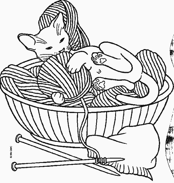 600x630 Knitting Kitten Coloring Page