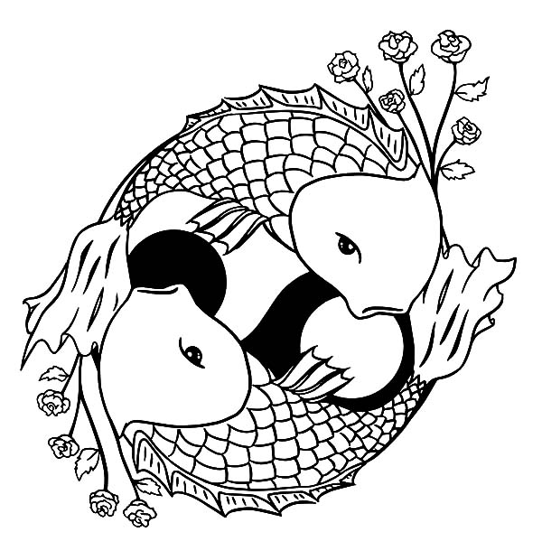 600x620 Two Koi Fish Formed Yin Yang Sign Coloring Pages