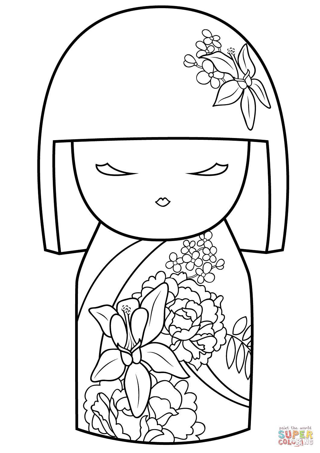 1060x1500 Awesome Japanese Doll Coloring Pages Kimmi With Flower Ornament
