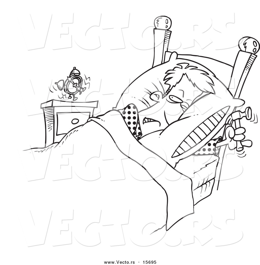 1024x1044 Vector Of A Cartoon Man Ready To Beat An Alarm Clock With A Hammer
