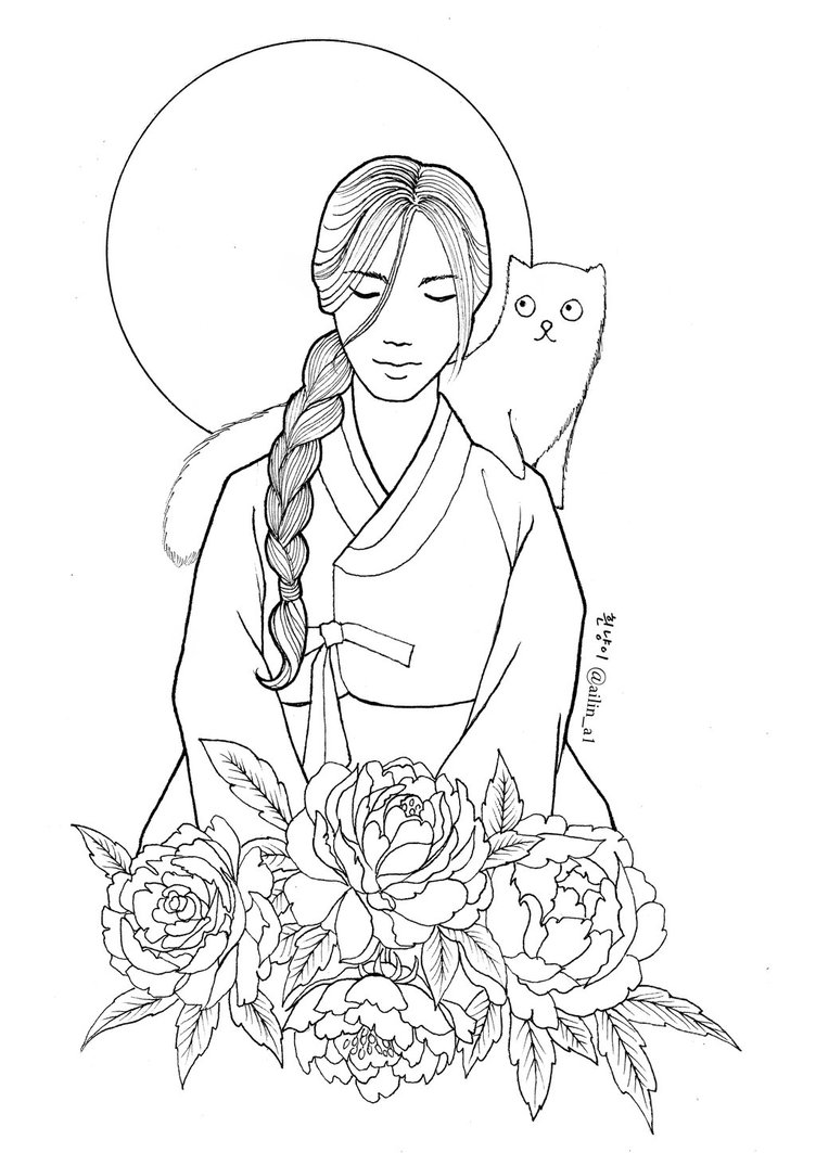 752x1063 Perspective Korean Hanbok Coloring Pages Page Thanksgiving Day