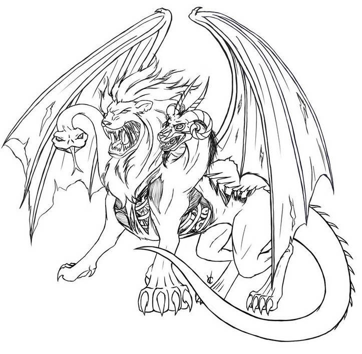 723x708 Adult Coloring Page Fantastic Animals Chimaera 11