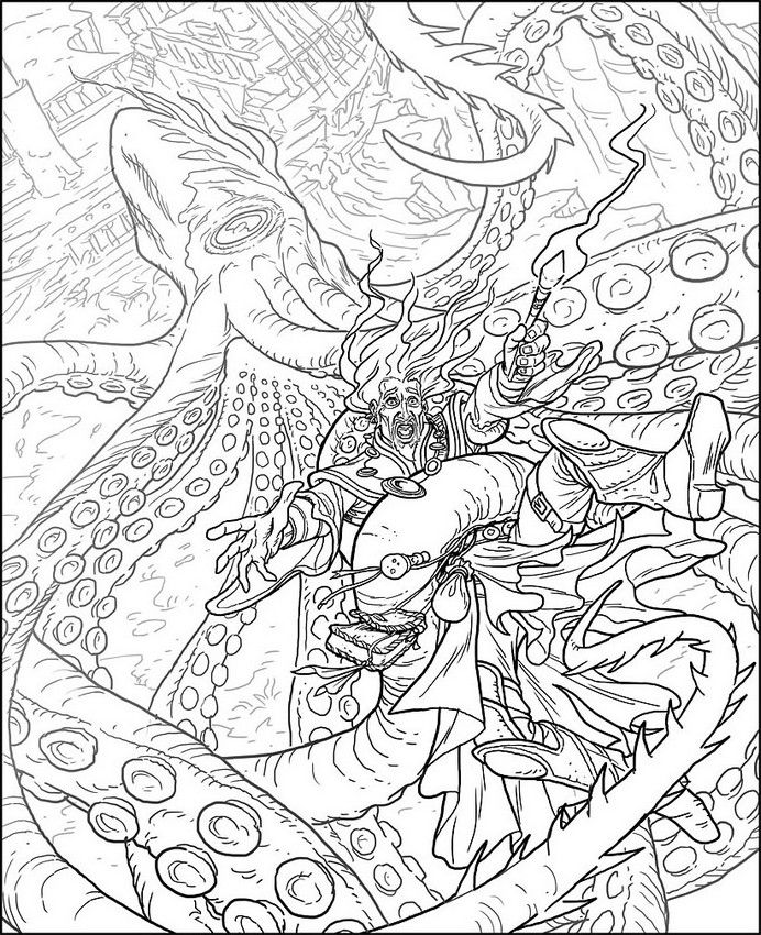 692x850 Kraken ~ Adult Colouring Page Coloring Horror