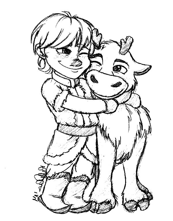 600x767 Little Kristoff Hug His Bestfriend Sven Coloring Pages