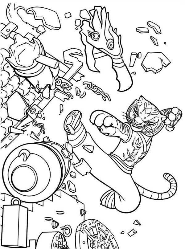 600x808 Tigress Kick Destroying Canon In Kung Fu Panda Coloring Page