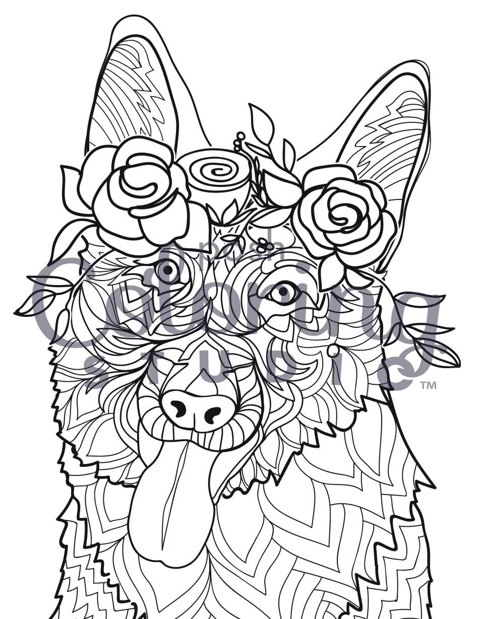 950x1229 Flower Crowned German Shepherd Posh Coloring Studio Coloring