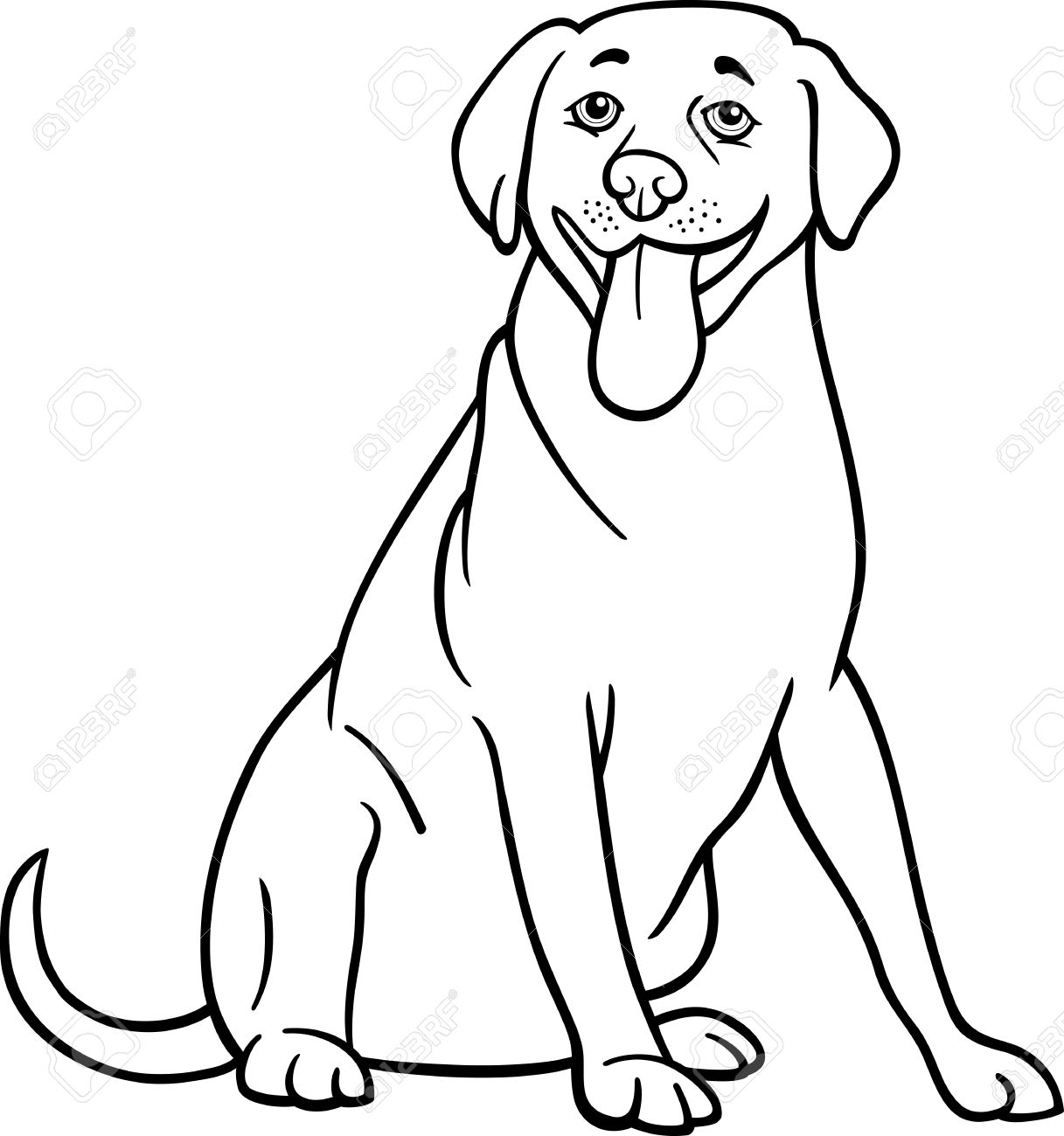 1217x1300 Black And White Cartoon Illustration Of Funny Labrador Retriever