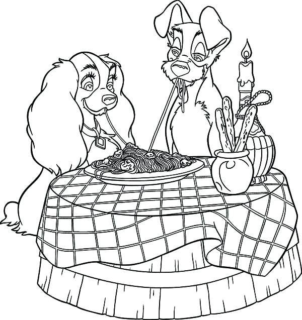 600x637 Lady And The Tramp Coloring Pages Lady And The Tramp Kiss Coloring