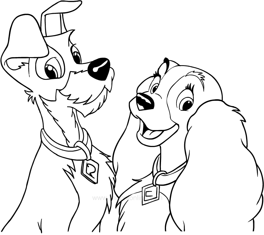 884x786 Drawing Lady And The Tramp Coloring Page