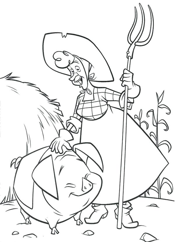 600x827 Home On The Prairie Old Lady And Cute Little Pig Coloring Pages