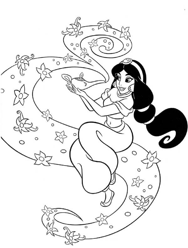 600x791 Princess Jasmine Rub Magic Lamp Coloring Page Coloring