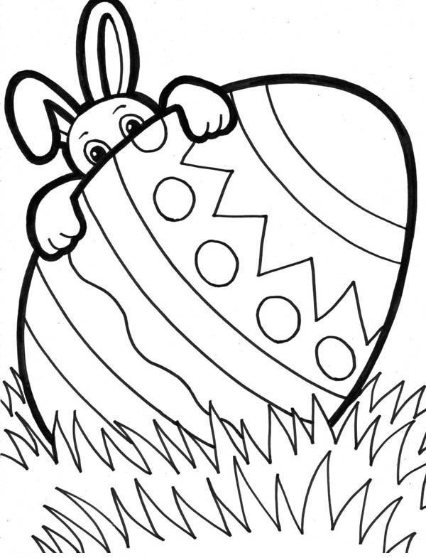 600x785 Easter Bunny Hiding Behind Giant Easter Egg Coloring Page Batch