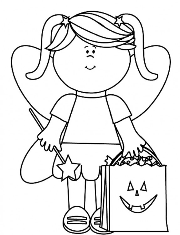 575x752 Little Halloween Fairy With Trick Or Throw Bag Coloring Page