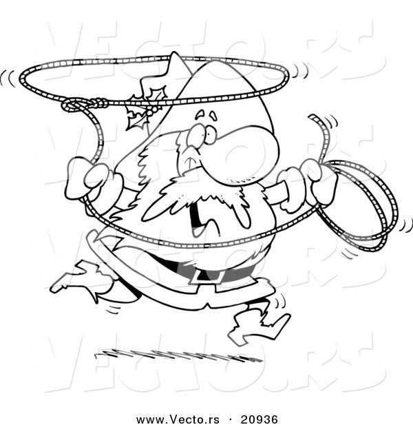 600x620 Vector Of A Cartoon Cowboy Santa Swinging A Lasso