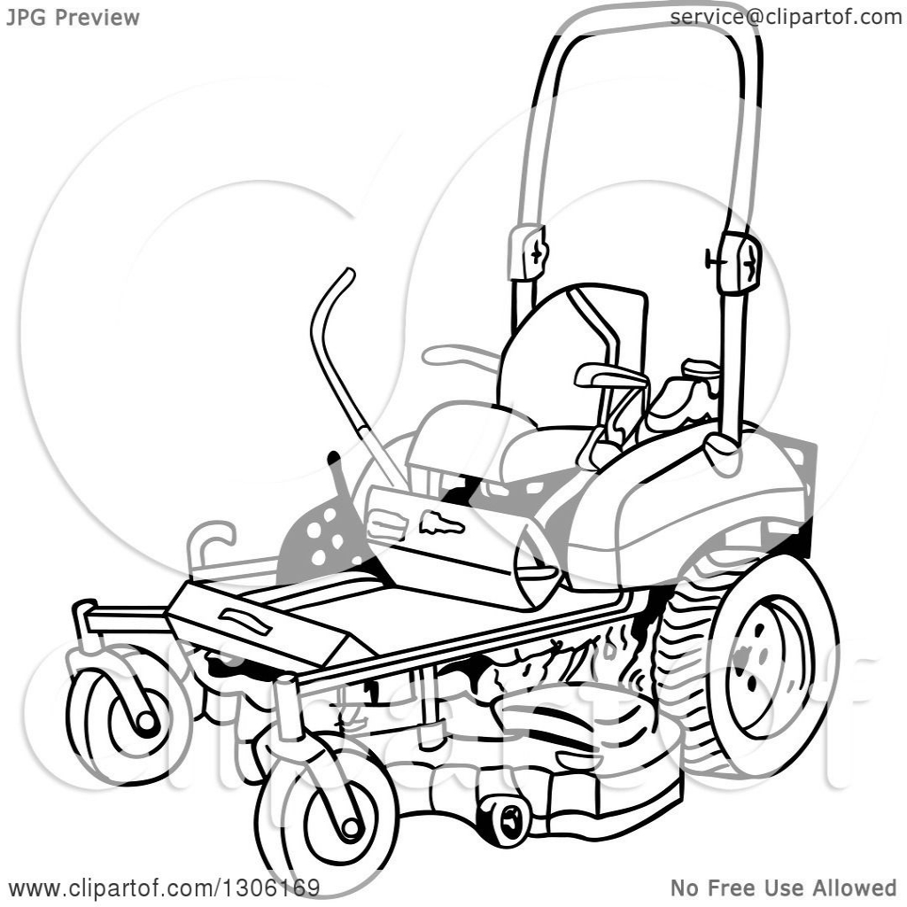 1024x1024 Clipart Of A Cartoon Black And White Ride On Lawn Mower Royalty