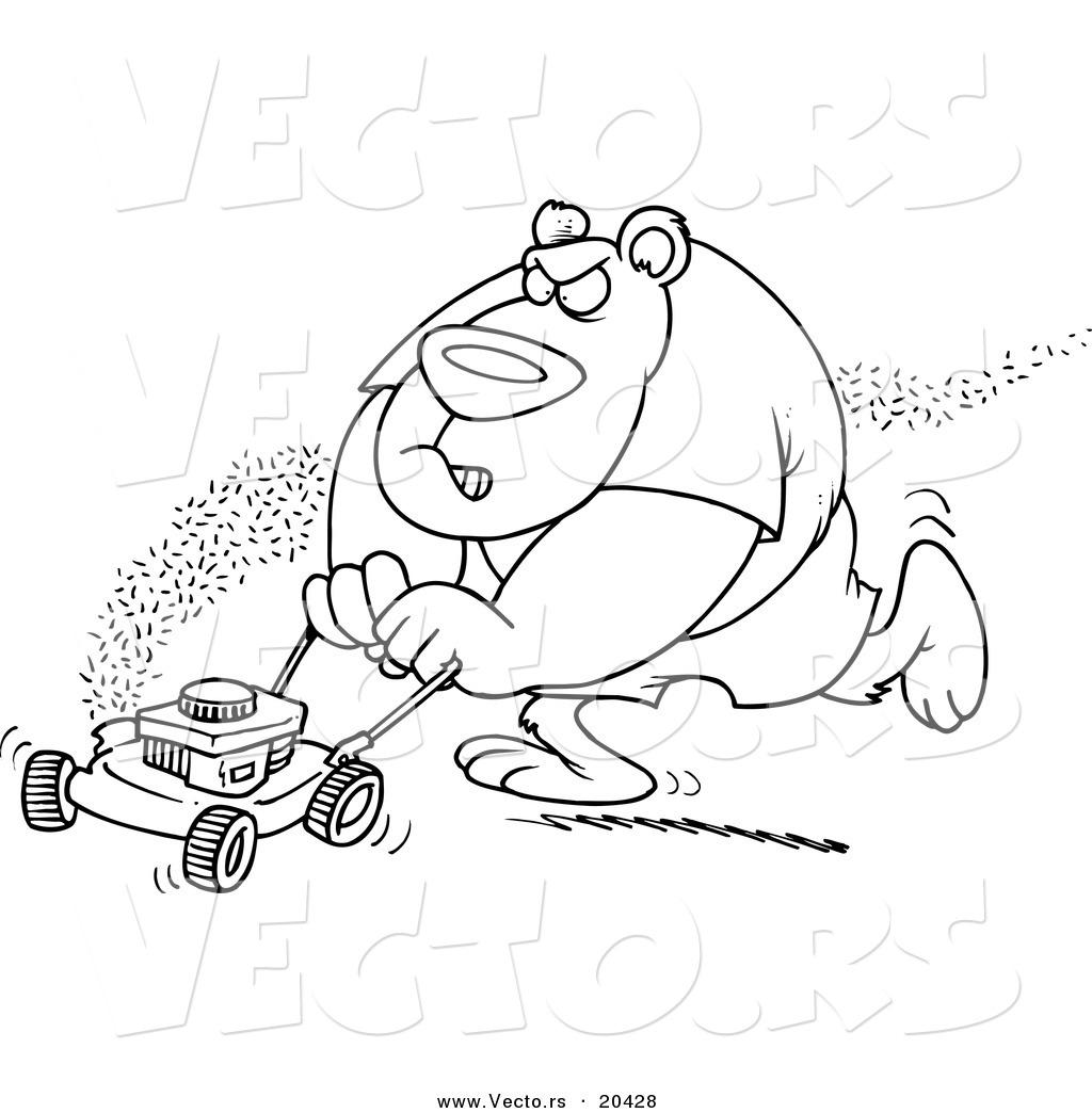 1024x1044 Vector Of A Cartoon Bear Mowing His Lawn