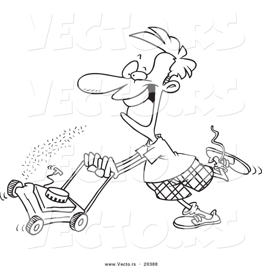 1024x1044 Vector Of A Cartoon Man Mowing His Lawn