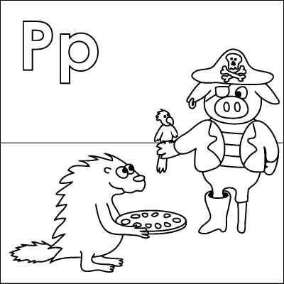 400x400 Letter P Coloring Page (Porcupine, Pizza, Pig, Pirate, Parrot, Peg