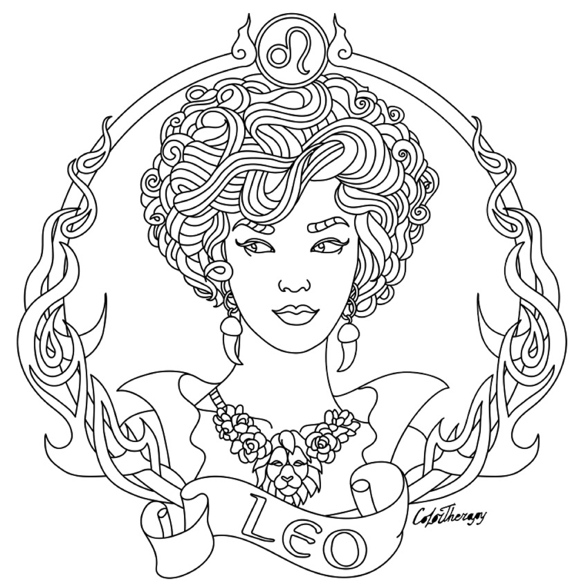 850x850 Leo Zodiac Beauty Colouring Page Coloring Pages