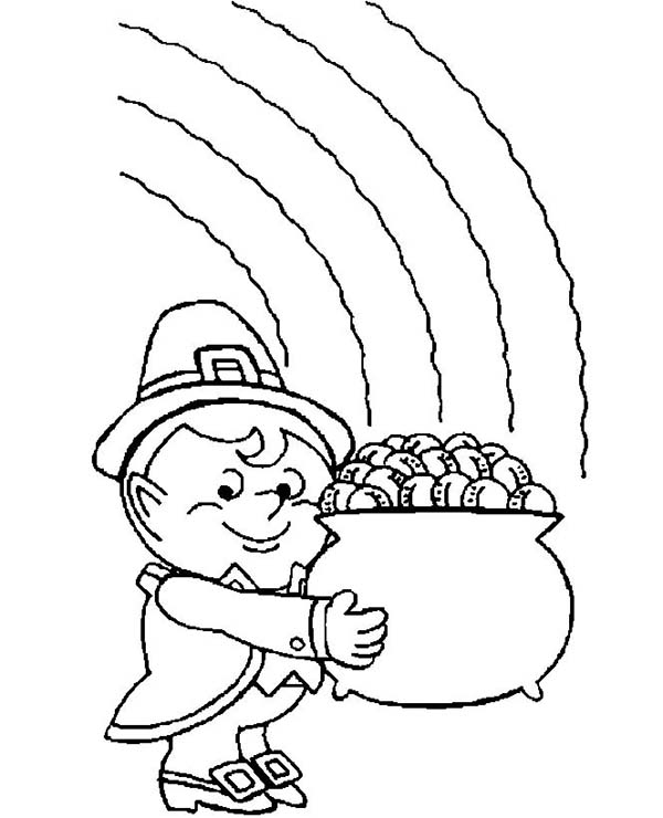 600x740 A Fatty Leprechaun With His Pot Of Gold Coloring Page