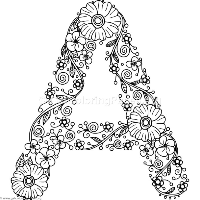700x700 Floral Alphabet Letter A Coloring Pages