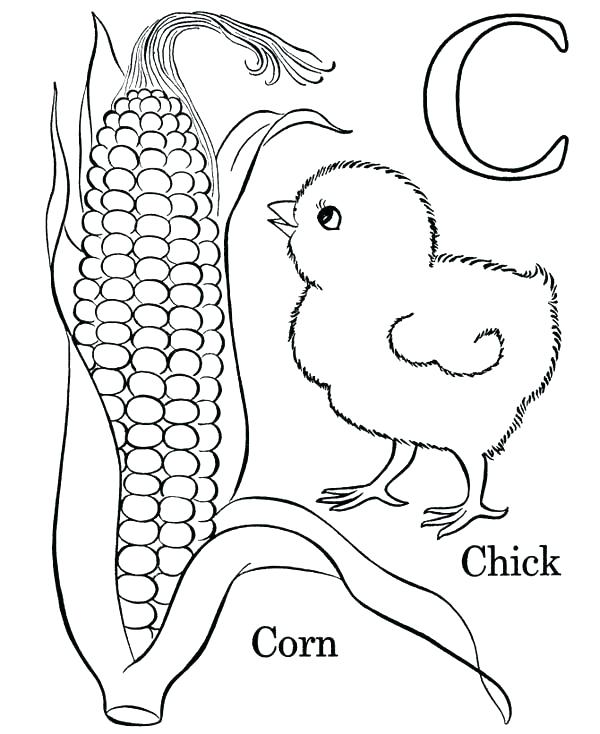 600x734 Letter C Coloring Pages For Toddlers Letter C For Corn And Chick