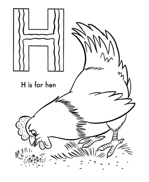 600x734 Letter H Coloring Pages Letter H Is For Hen Coloring Page Alphabet