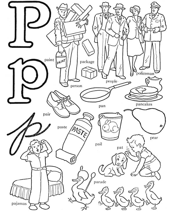 600x734 Preschool Kids Learn Letter P Coloring Page Coloring Sun