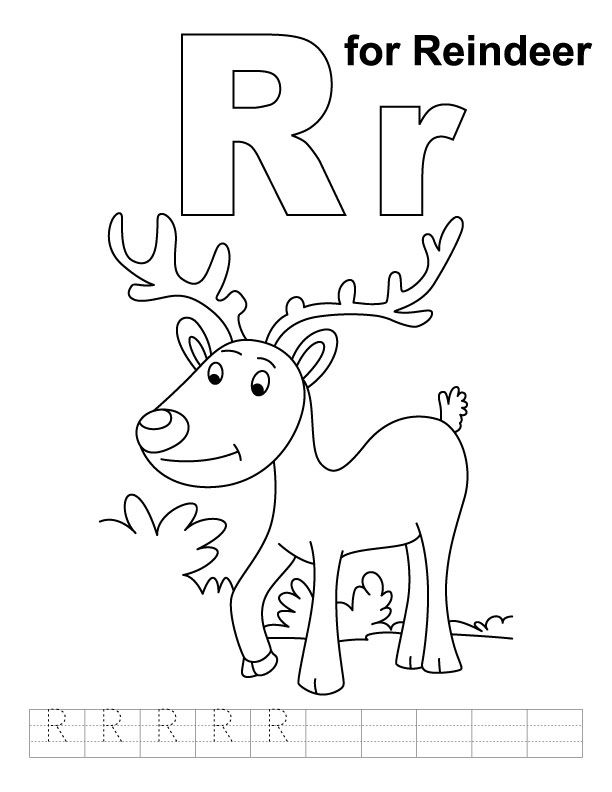 612x792 R For Reindeer Coloring Page With Handwriting Practice Girl
