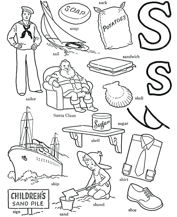 600x734 Letter S Coloring Pages S Coloring Sheet Learn Words For Letter S