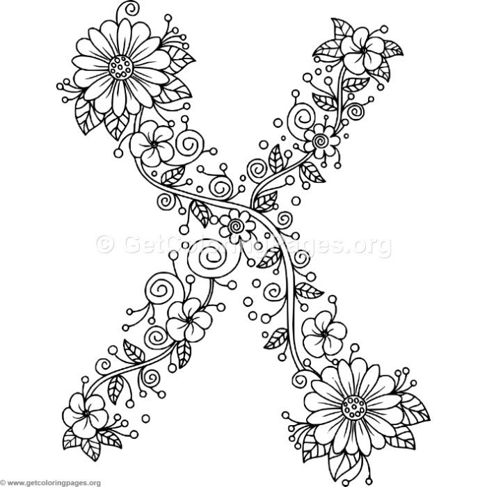 700x700 Download Free Floral Alphabet Letter X Coloring Pages