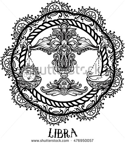 409x470 Detailed Libra In Aztec Filigree Line Art Zentangle Style. Tattoo
