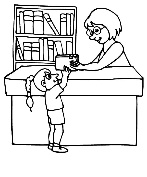 600x720 Library Coloring Page Library Coloring Pages Borrowing Book